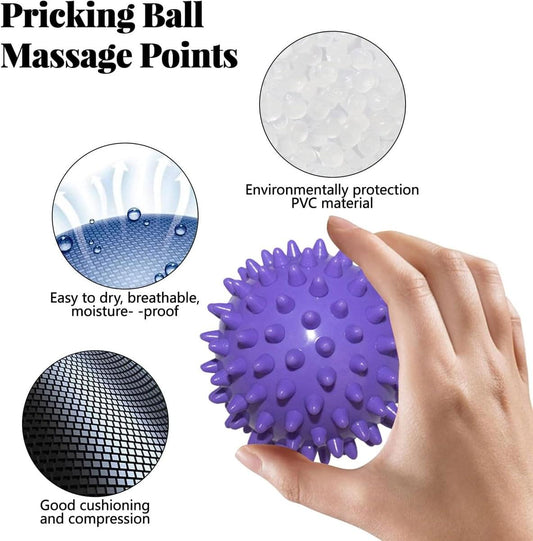 Purple spiked massage ball held in a hand for point massage