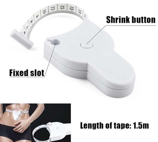 White retractable measuring tape with fixed slot and centered control button