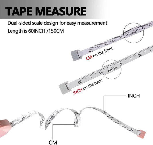 Dual-sided retractable tape measure with inch and cm markings on extended tape