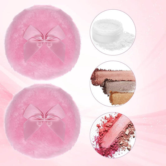 Pink powder puff sponges with bow ribbon, 2-pack