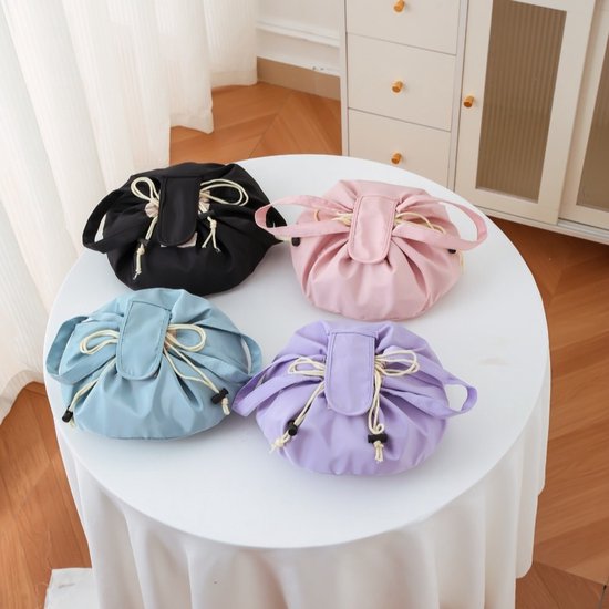 Foldable Drawstring Makeup Bag - Multifunctional Portable Travel Storage Bag for Cosmetics, Toiletry Bags & Accessories, Compact Durable Fabric Bag for Living Room, Shower Table & Travel(Pink)