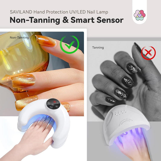 White UV/LED nail lamp with display buttons and smart sensor over hands