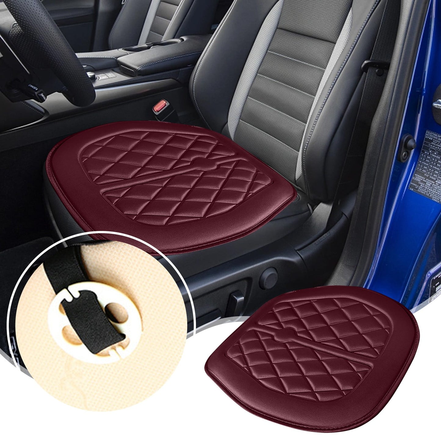 Car Seat Cushion, Driver Seat Cushion with Comfort Memory Foam & Non-Slip Rubber Bottom, Car Seat Pad Works with 95% of Vehicles and Office Chair or Home 48x48cm/18.89x18.89 inches Red