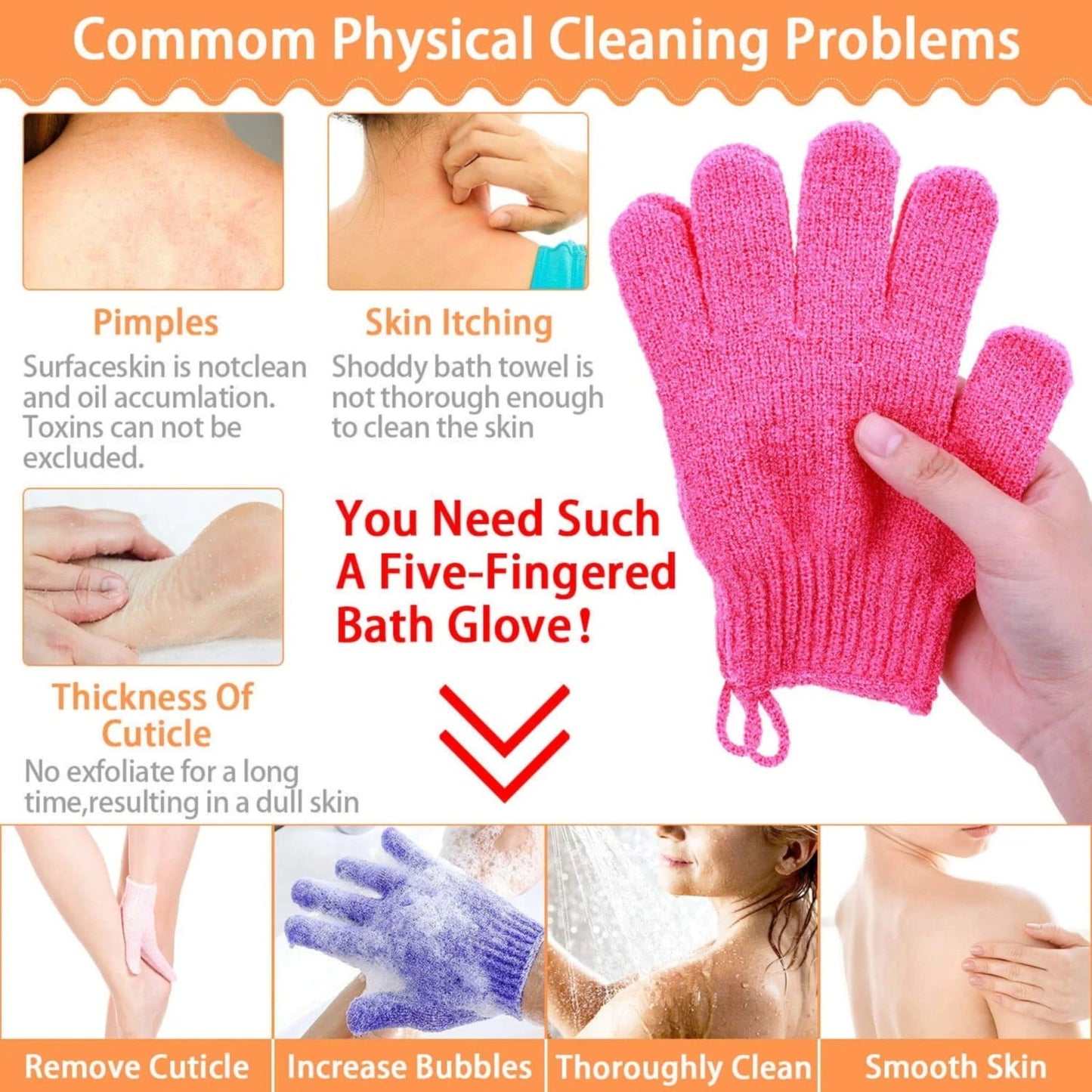 Exfoliating Gloves,1 Pair /2 Pcs, Skin Exfoliator for Body, Bath/Scrub Gloves, Shower Accessories for Women, Exfoliation Mitt, Green, 5.9x7.28 5.9" x 7.28" Pink