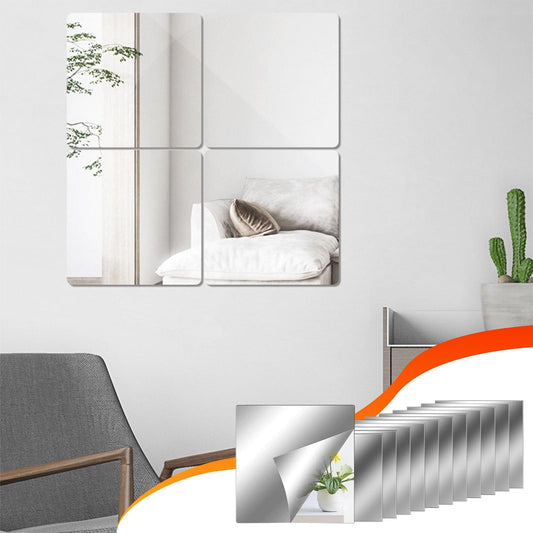 Set of reflective acrylic mirror stickers with curved, flexible corners and adhesive backing