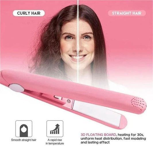 Pink mini hair curler with heating plates and power cord