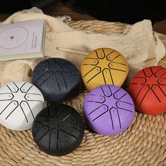 Set of mini tongue drums in mixed colors with black tone lines