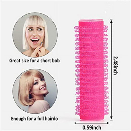 Pink self-grip hair curlers, springy ribbed rollers for short and medium hair