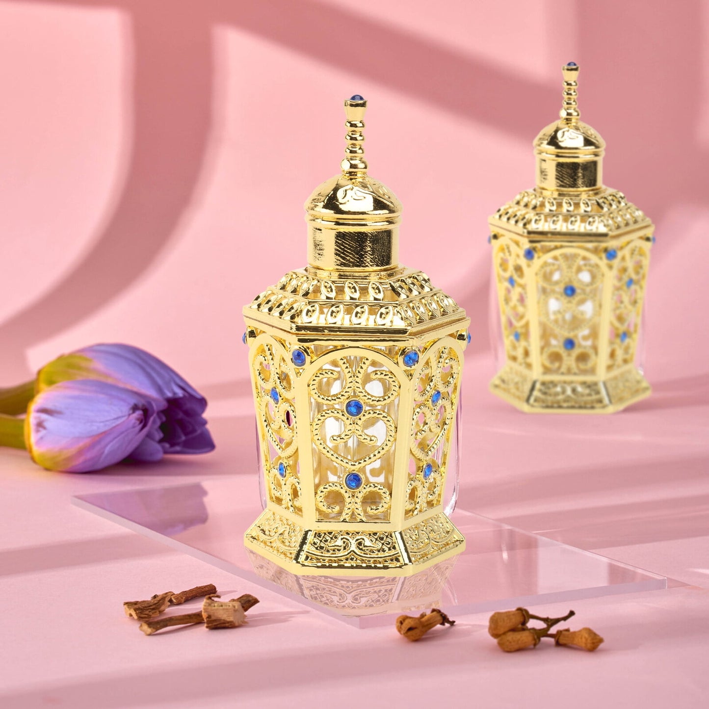 HOOWIFFY Golden Glass Perfume Bottle with Craftsmanship 1Pc