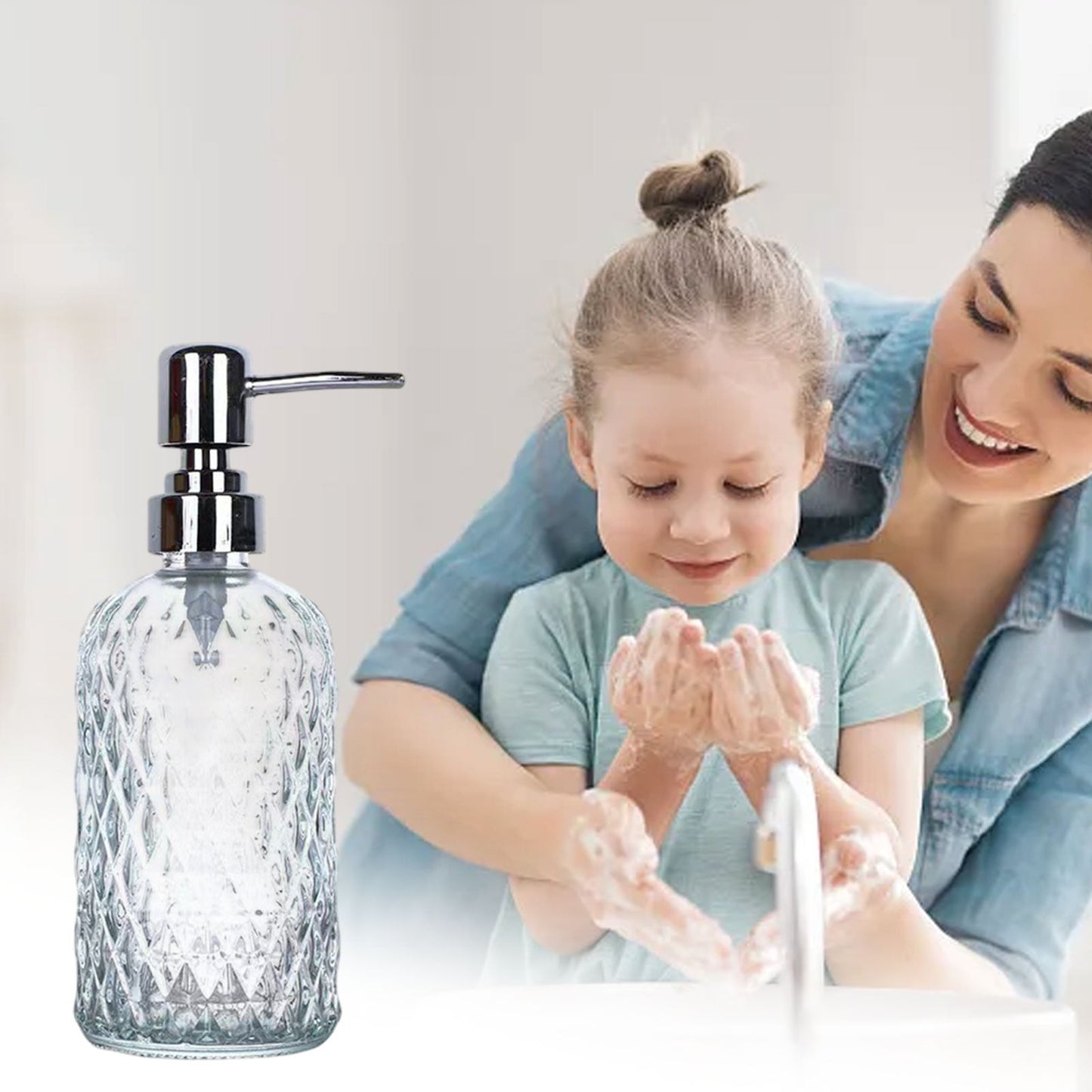 Darzheoy Glass Soap Dispenser 15 Oz for Bathroom Kitchen, Hand Soap/Lotion Dispenser with Plastic Pump White