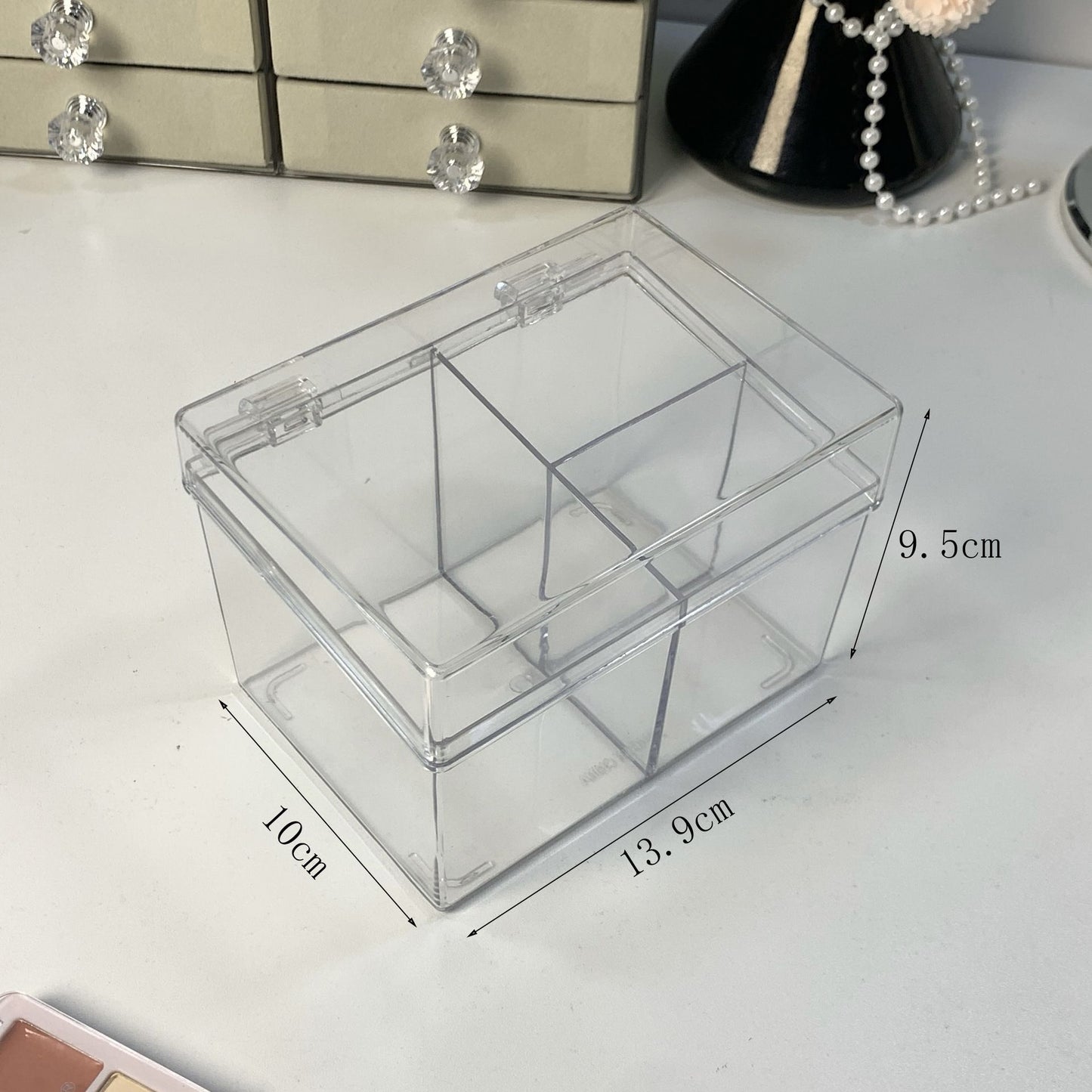 Canister for Make Up Pads, Floss Picks, Vanity Storage,Bath Salts, Cosmetics, Home Bathroom Decor (Transparent 3-grid)