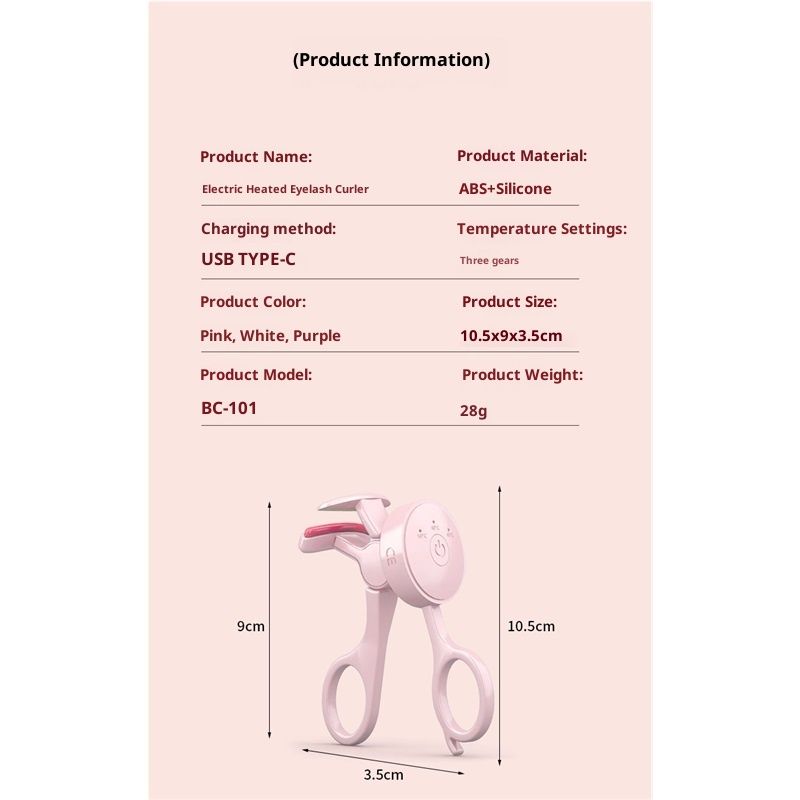 Heated Eyelash Curler Rechargeable Electric Lash Curler with Type-C, Anti-Burn Mini Heat Design, Gift for Women Girls, Pink 2pcs