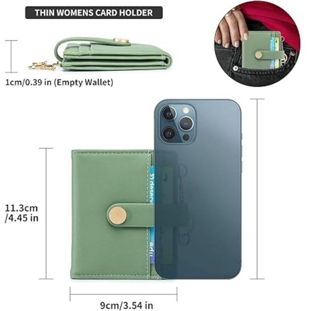 Slim Wallet for Women,Blocking Bifold Credit Card Holder with Zipper Coin Pocket,ID Window,Keychain(green)