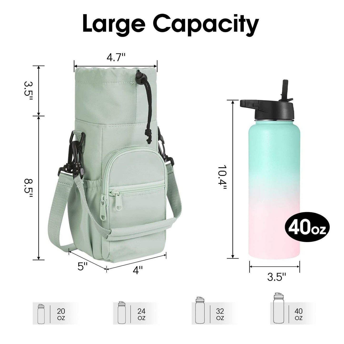 Water Bottle Holder with Strap 40oz Insulated Water Bottle Carrier Sling Bag with Phone Pocket Crossbody(light green)