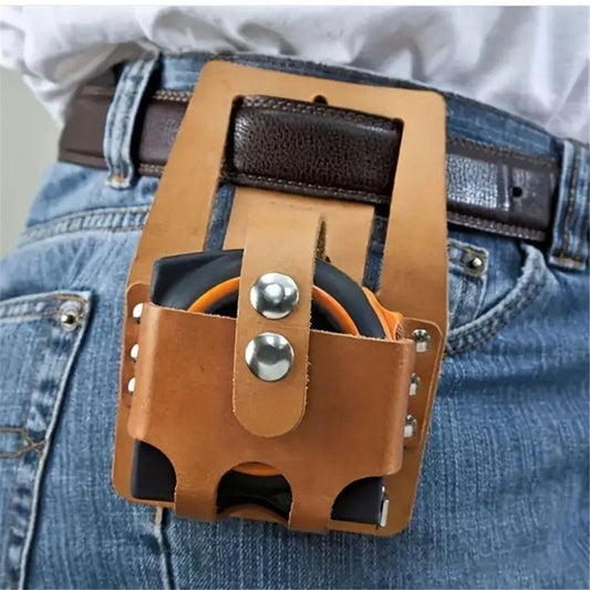 Leather tool pouch with metal snap, inner compartments, and belt loop