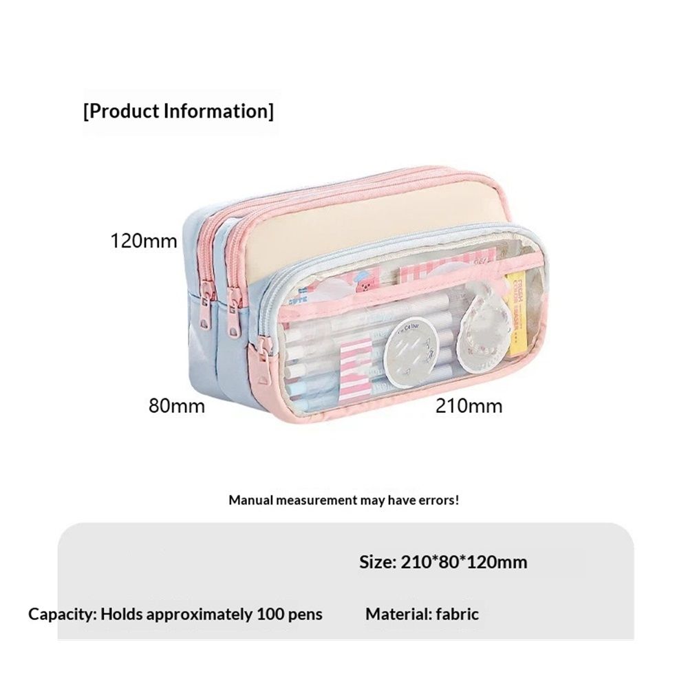 4-Layer Transparent Large Capacity Pencil Case - Aesthetic Style Makeup & Supplies Organizer Pouch (Pink blue)