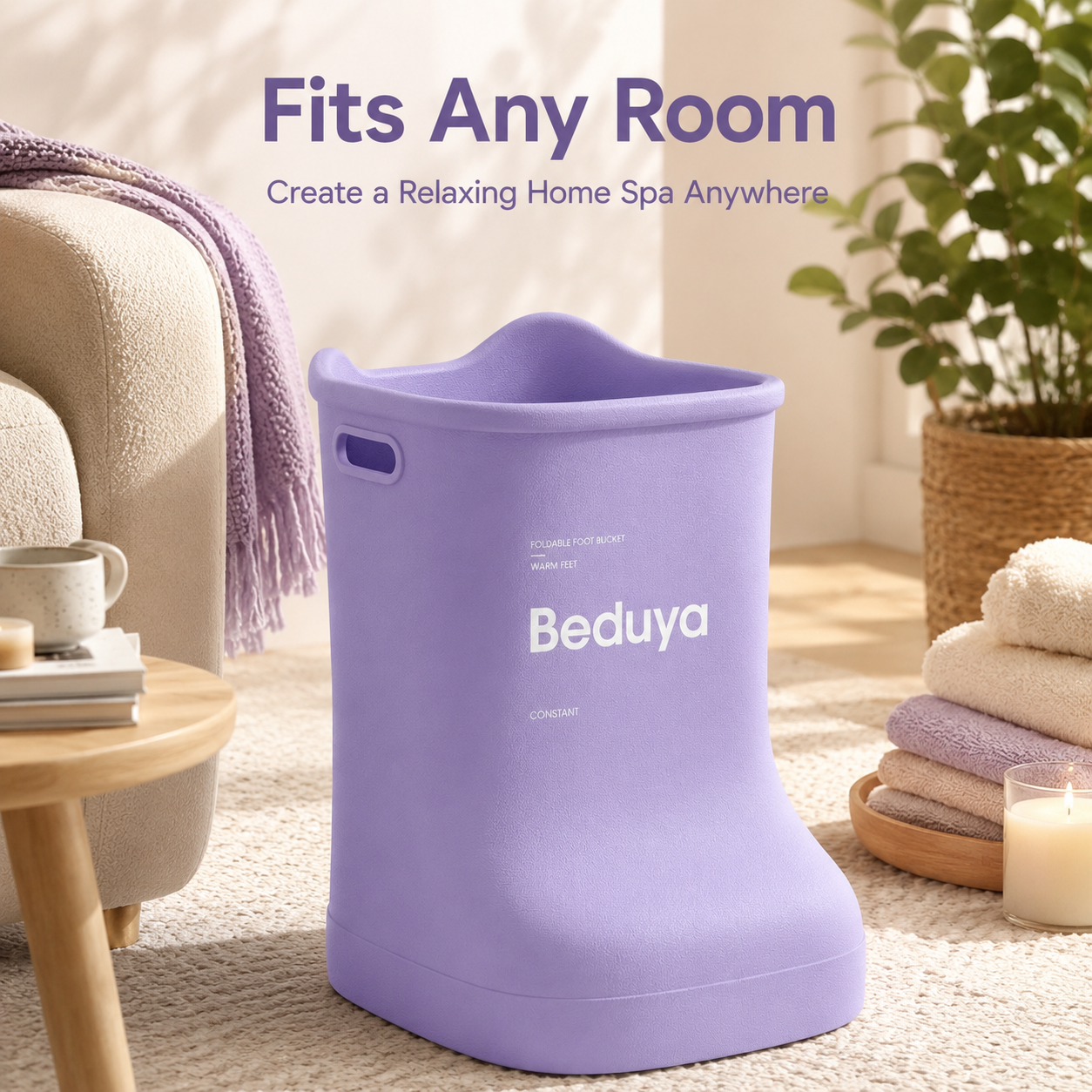 EVA Foot Soaking Bucket with Massage Bottom, Deep Calf Foot Bath Tub for Home Spa, Insulated Warm Foot Soak Basin with Handles, Lightweight Portable Foot Spa Bucket for Adults (Lavender Purple)