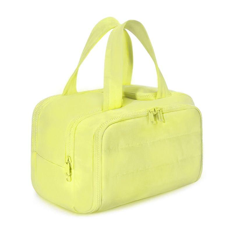 Large toiletry bag, lime yellow, top handles, zip-front compartment