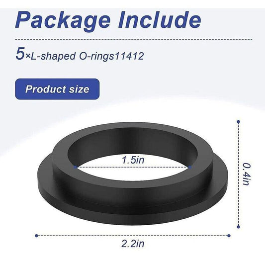 Black L-shaped O-ring washer, 1.5 in inner opening, 2.2 in outer diameter