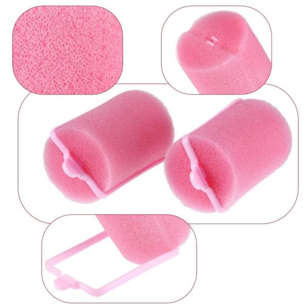 Pink foam sponge hair rollers with clips, showing texture and ends