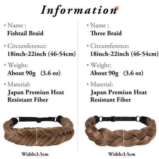 Braided hair headbands with adjustable belt, two braided color samples