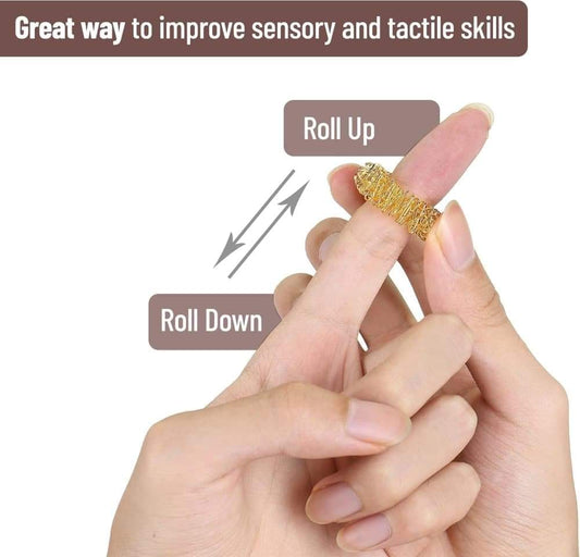 Gold-tone spiky fidget ring being rolled between fingers