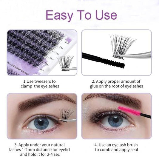 Black false eyelash strip with applicator for volume lash application