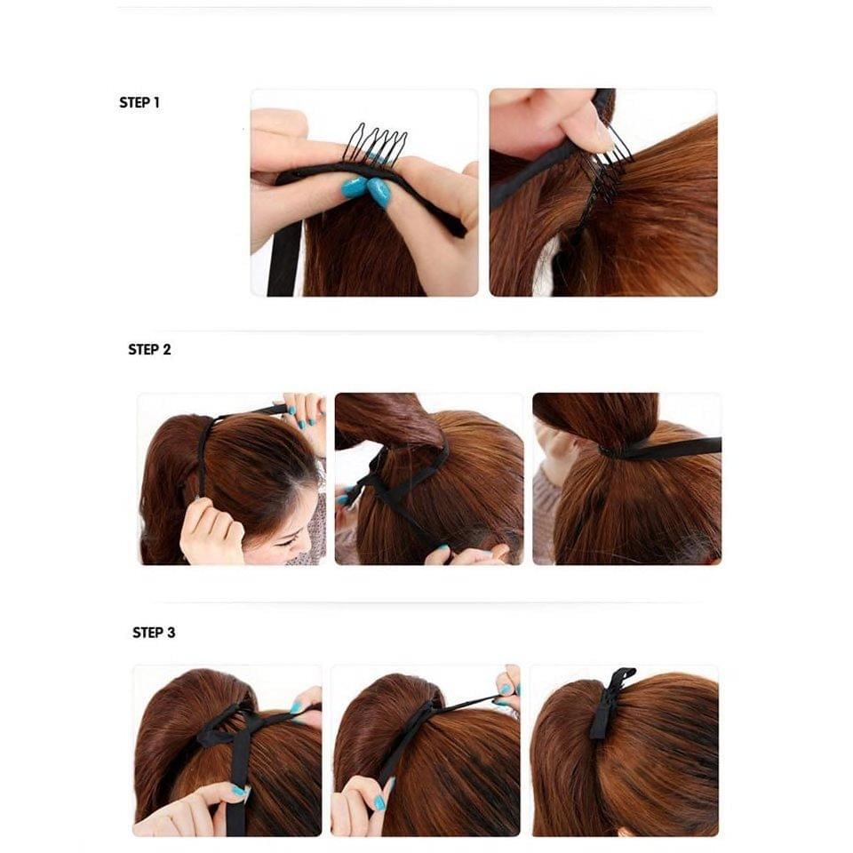 Ponytail hair extension installation steps, securing the clip to hair