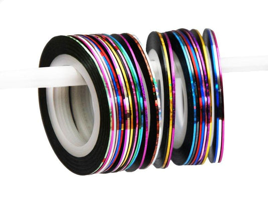 Nail art stripe tape roll with multicolor reflective bands, one spool