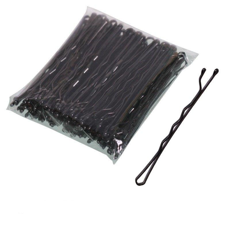 Black U-shaped hairpins in a clear pouch, plus separate pins