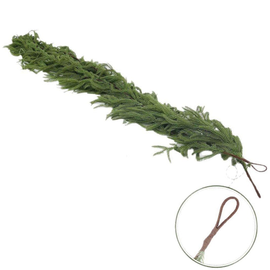 Green artificial pine swag garland strand with hanging loop and dense needles