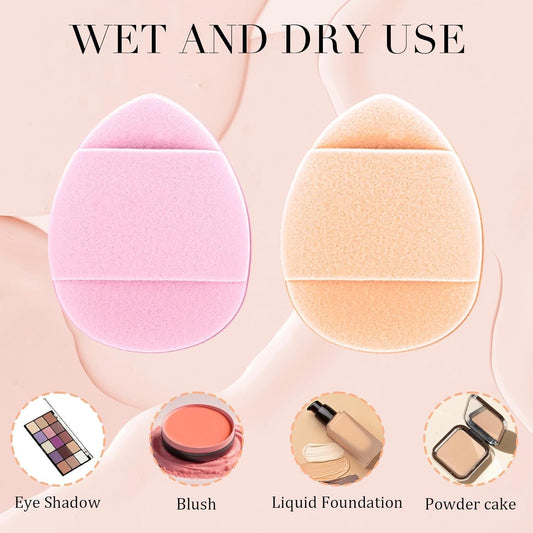 Mini makeup sponge puffs, pink and beige teardrop shapes for foundation and powder