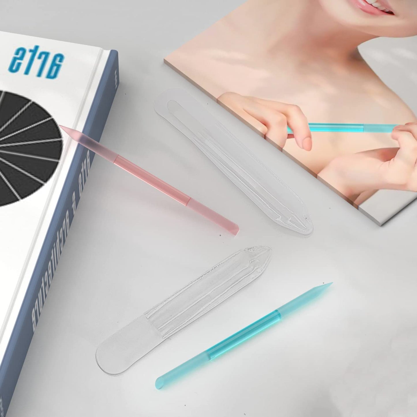 3 Pcs Glass Cuticle Pusher Nail File Cuticle Manicure Stick Remover Cuticle Tool Set Double Sided Crystal Glass with Grit Cuticle Care Stick for Women Girls Nail Salons Homes(Pink,Blue,Transparent)