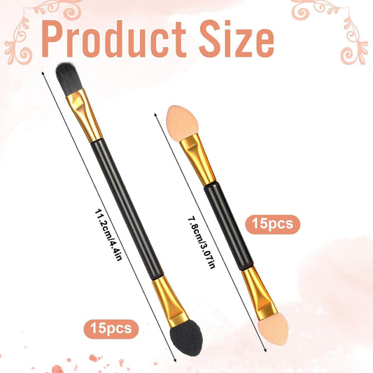 Dual-sided eyeshadow sponge applicator, black stick with gold handle, pointed and round tips