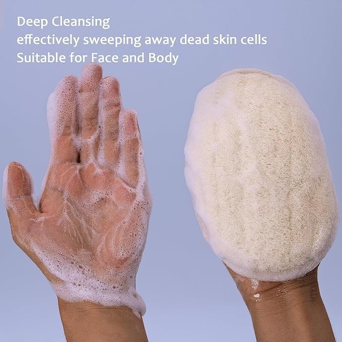 Natural Loofah Exfoliating Body Scrubber - 2 Pcs Bath Shower Exfoliator Sponge Pads for Women Egyption Loofah for Hand, Face and Body (7.1 * 5.1 in).
