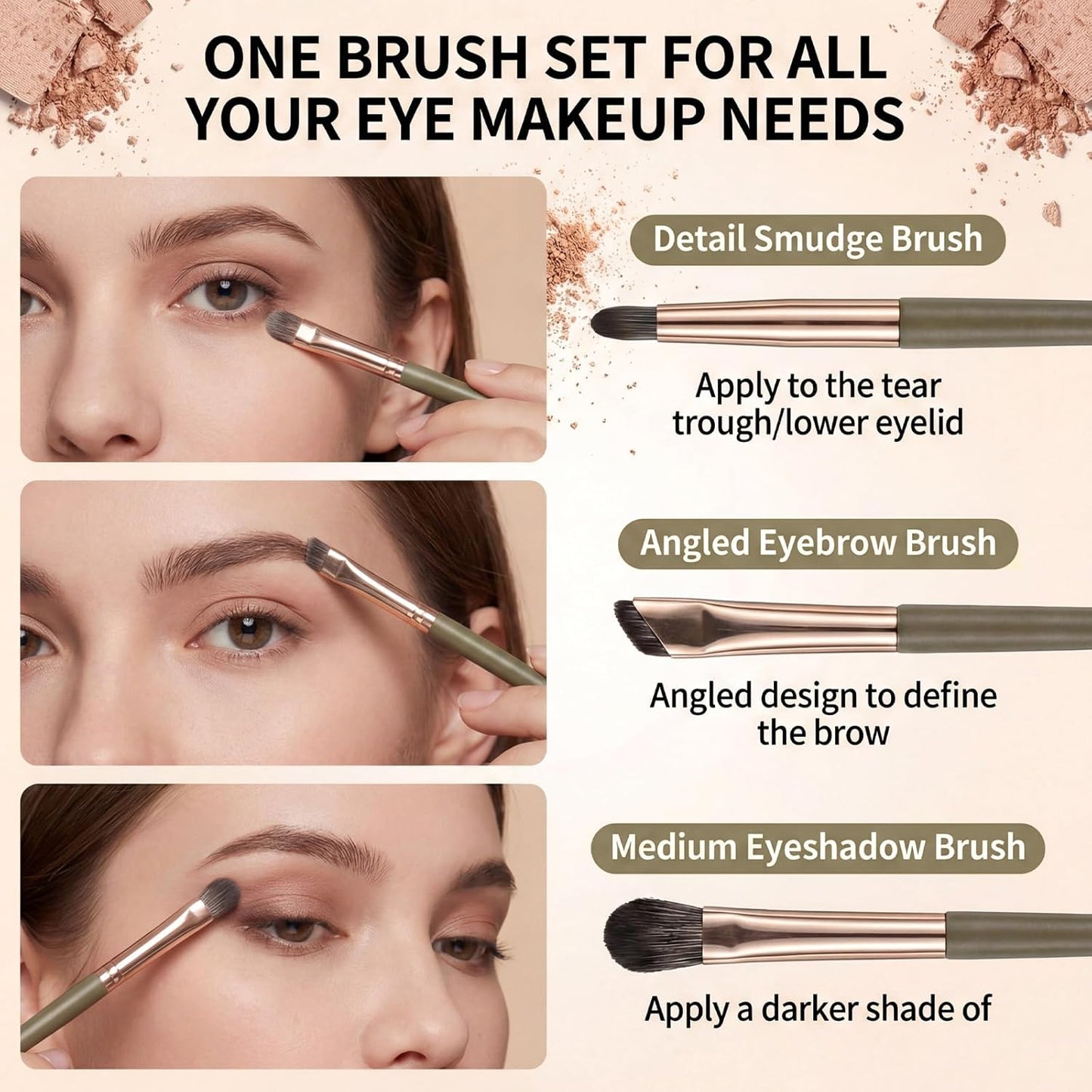 Eye Makeup Brush Set, 5 Pcs Eye Shadow Brushes Set Professional Eyeshadow Makeup Blending Brushes with Synthetic & Wood Handle Angled Eyeshadow Brush for Eyebrows, Eyeliner, Liquid, Cream, Concealer