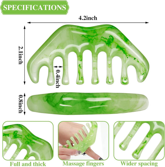Jade green scalp massage comb set with curved wide base and evenly spaced teeth.