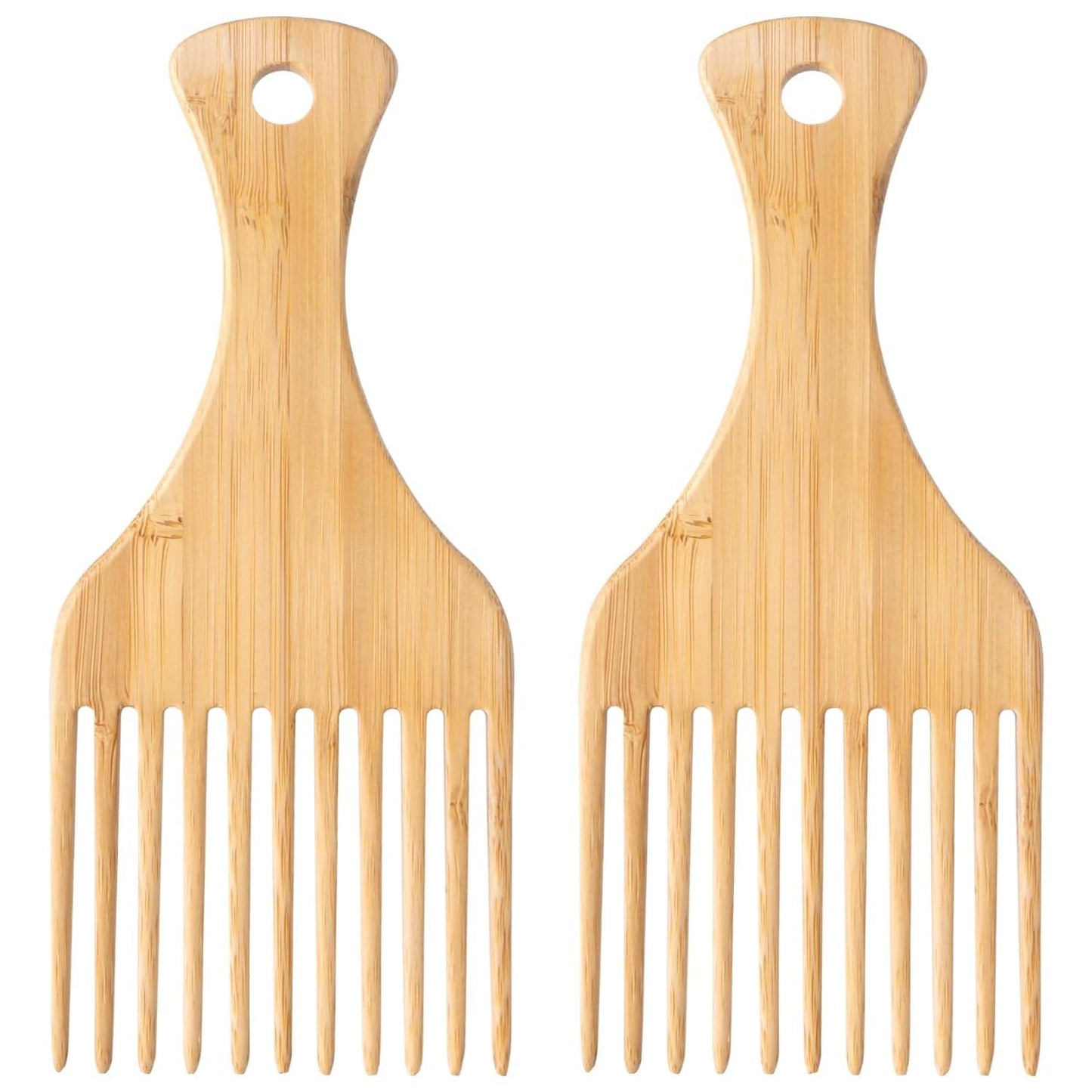 Bamboo hair comb set, two wide-tooth styling combs with handle