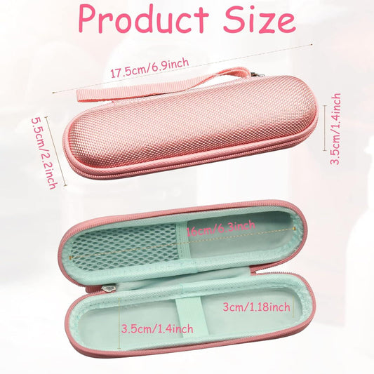 Pink mesh hard case opened to mint interior with elastic slots for wand accessories