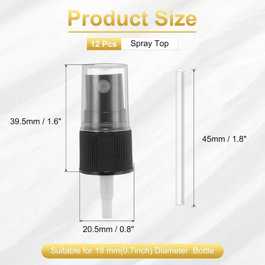 Black spray top with clear mist nozzle and tube, shown upright