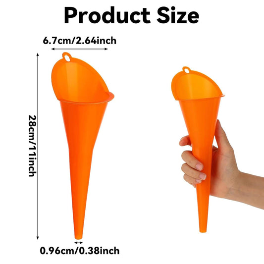 Orange funnel size view with hand holding one