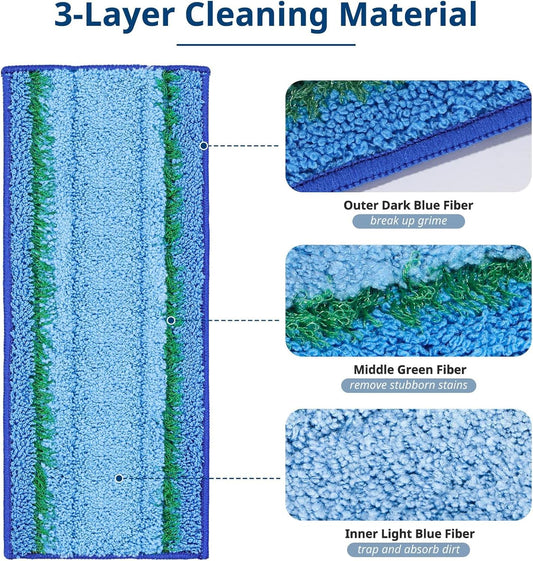 3-layer microfiber wet mopping pad fabric, light blue outer with green inner strip