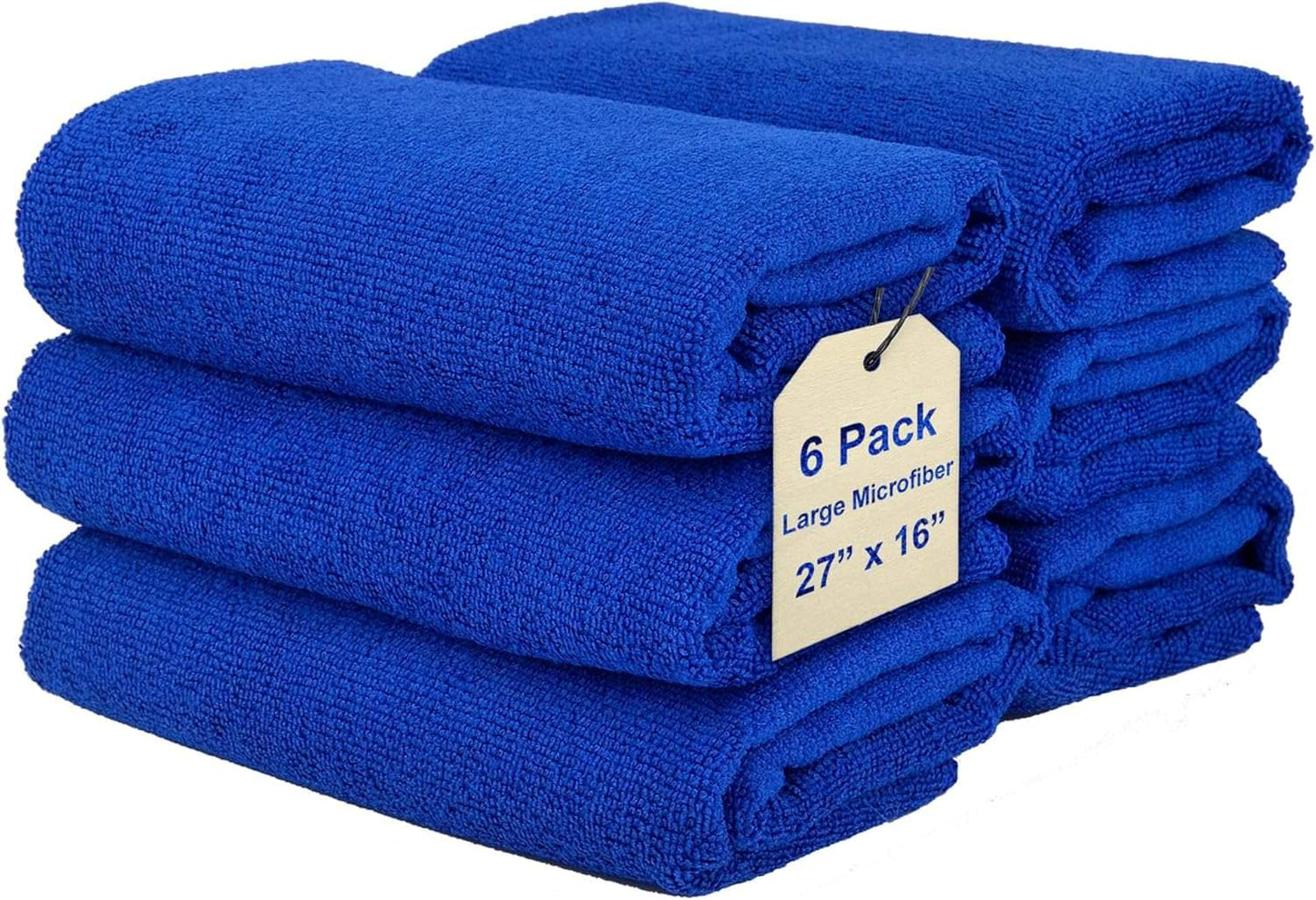 Royal blue microfiber cleaning wash-cloth towels, 6-pack, 27 x 16 in, stacked