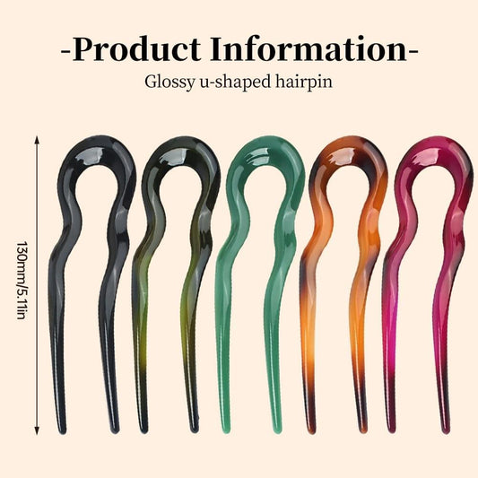 Multicolor glossy U-shaped hair pin set, including black