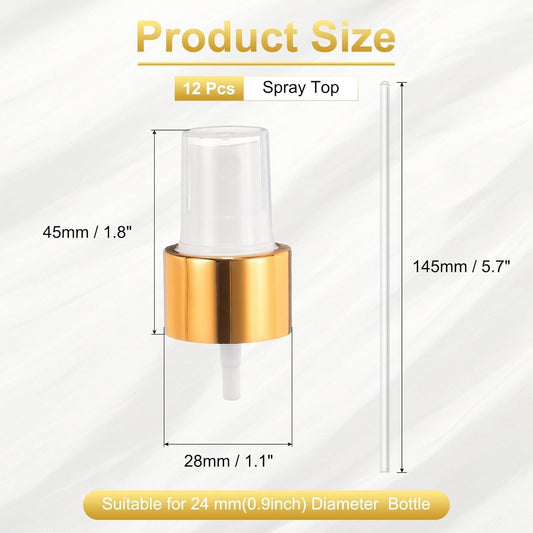 Fine mist sprayer top pump with clear body, gold collar, and 24/410 nozzle