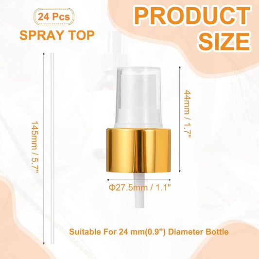 Gold collar fine mist spray top with white stem, fits 24/410 bottles