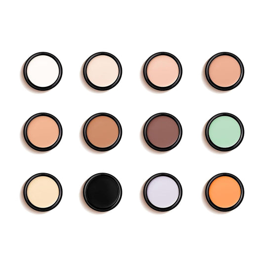 Multi-shade concealer foundation palette with round cream pans, incl. green