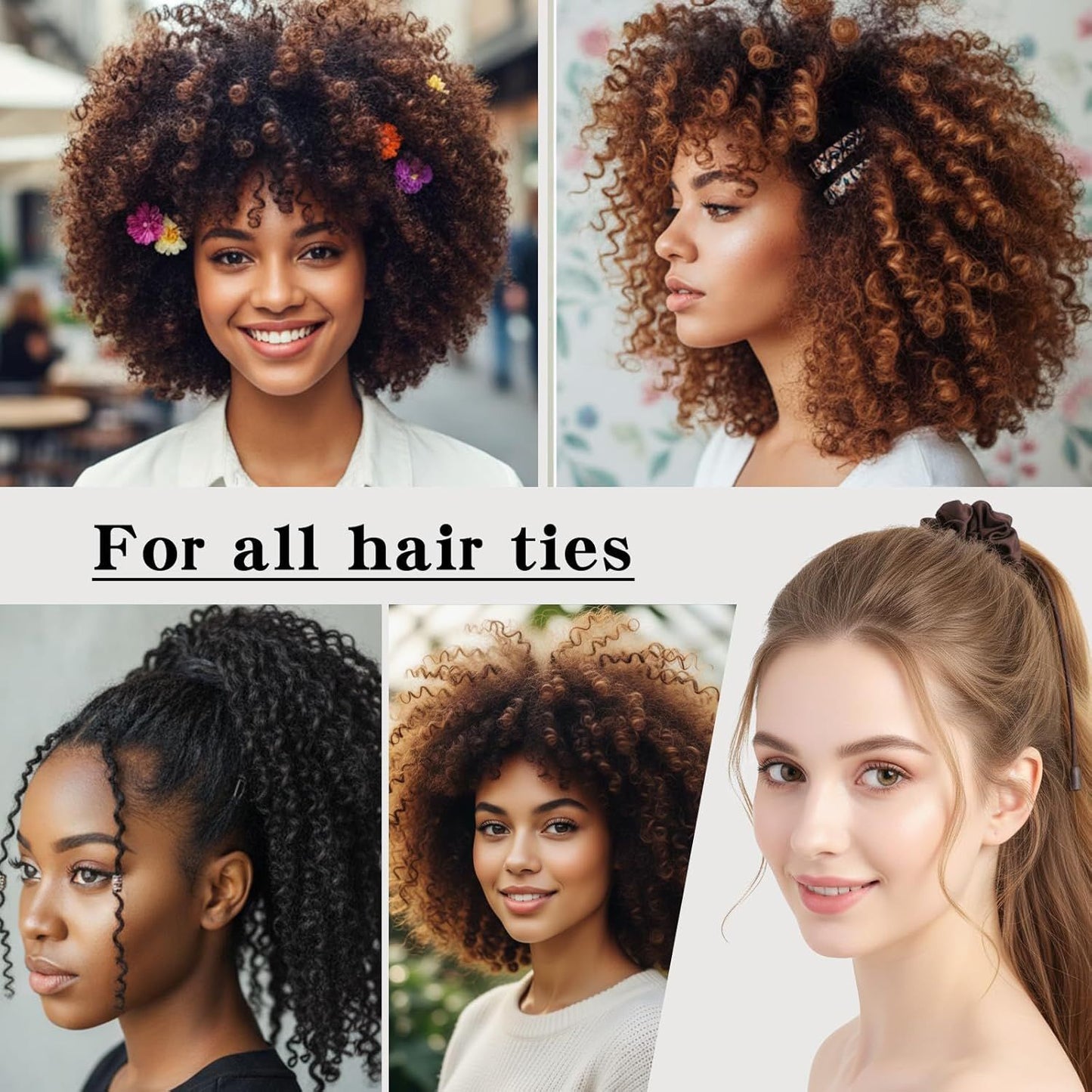 2PCS Adjustable Satin Hair Ties for Curly Hairs, Large Hair Scrunchies for Women, Thick Curly Hairstyle Accessories Afro Puffs Ponytails Locs Pineapples