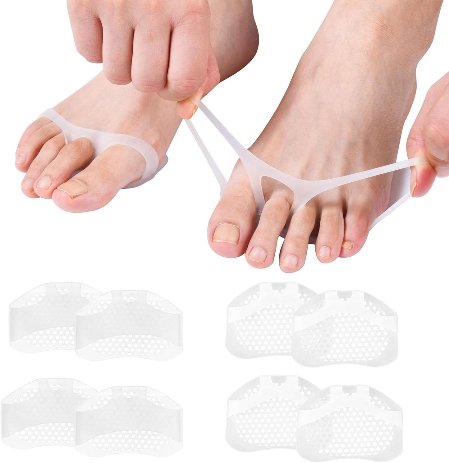Toe Pads, Ball of Toe Cushions Mixed 8 Pack Metatarsal Pads Ball of Foot Pads Callus Foot Pain Relief Bunion Forefoot Cushioning Relief Women(Thin Strap 4 Pack +Wide Strap 4 Pack)