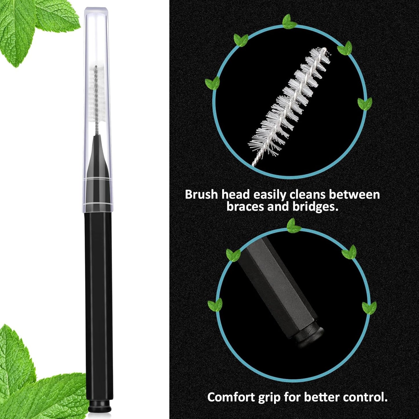 100 Pieces Braces Brush for Cleaner Interdental Brush Toothpick Dental Tooth Flossing Head Oral Dental Hygiene Flosser Toothpick Cleaners Tooth Cleaning Tool (Black, White)